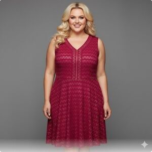 Roz & Ali Burgundy Sleeveless V‑Neck Midi Dress